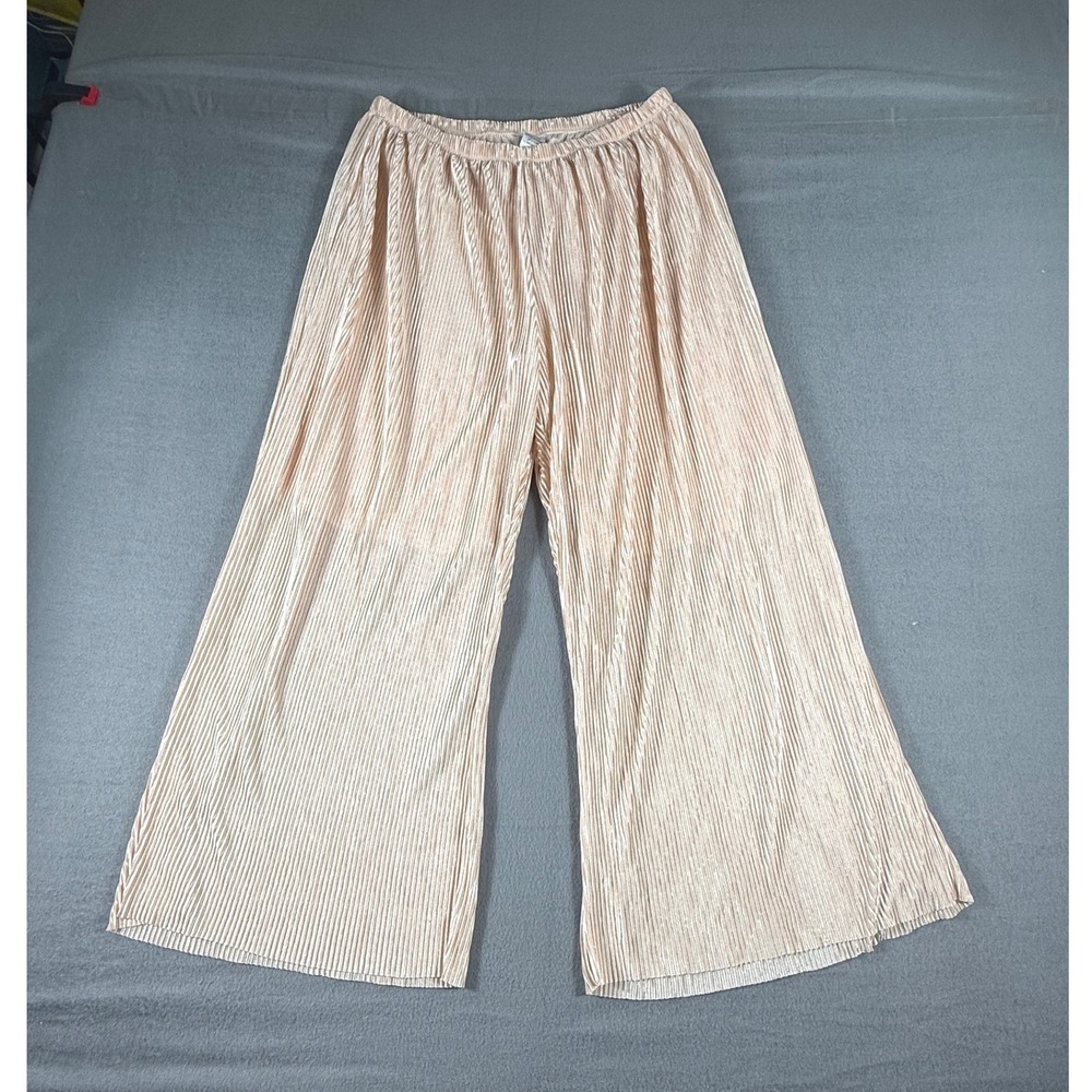 Forgotten Grace Beige Pleated Wide Leg Pants Women's XXL Lounge Boho Comfortable